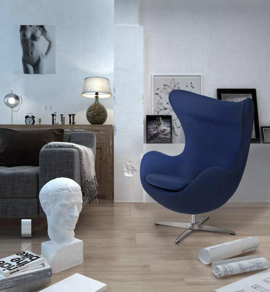 niebieski fotel jajo egg chair